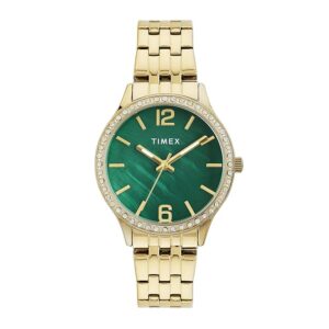 TIMEX Analog Watch for Women Available in Green, Pink, Blue Dial & Gold Stainless Steel Bracelet Band - Water Resistant Wrist Watches